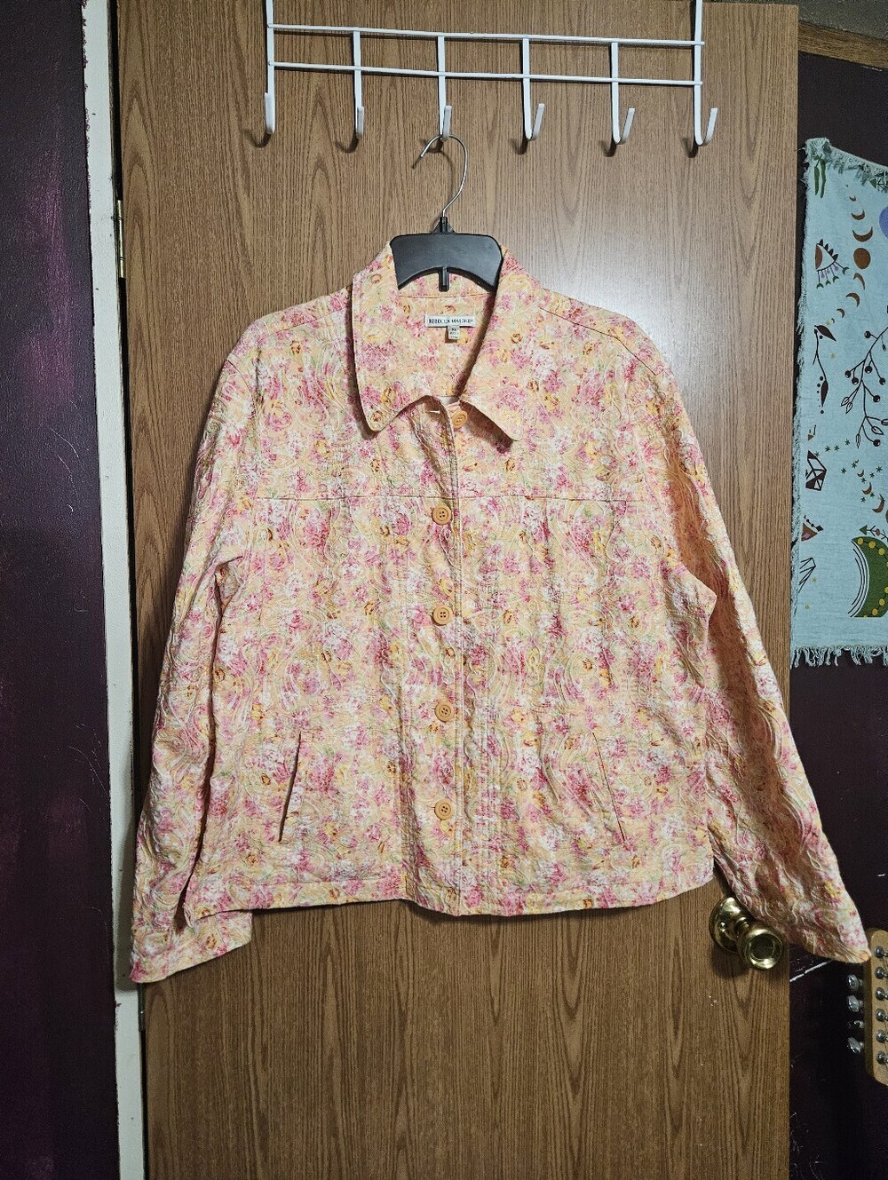 Rebecca Malone Jacket Womens Coral Multicolor Embroidered Floral Blazer XL!